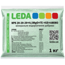 Комплексное минеральное удобрение Leda NPK 20:20:20 + 0,5Mg + TE + GS + AMINO, 1 кг